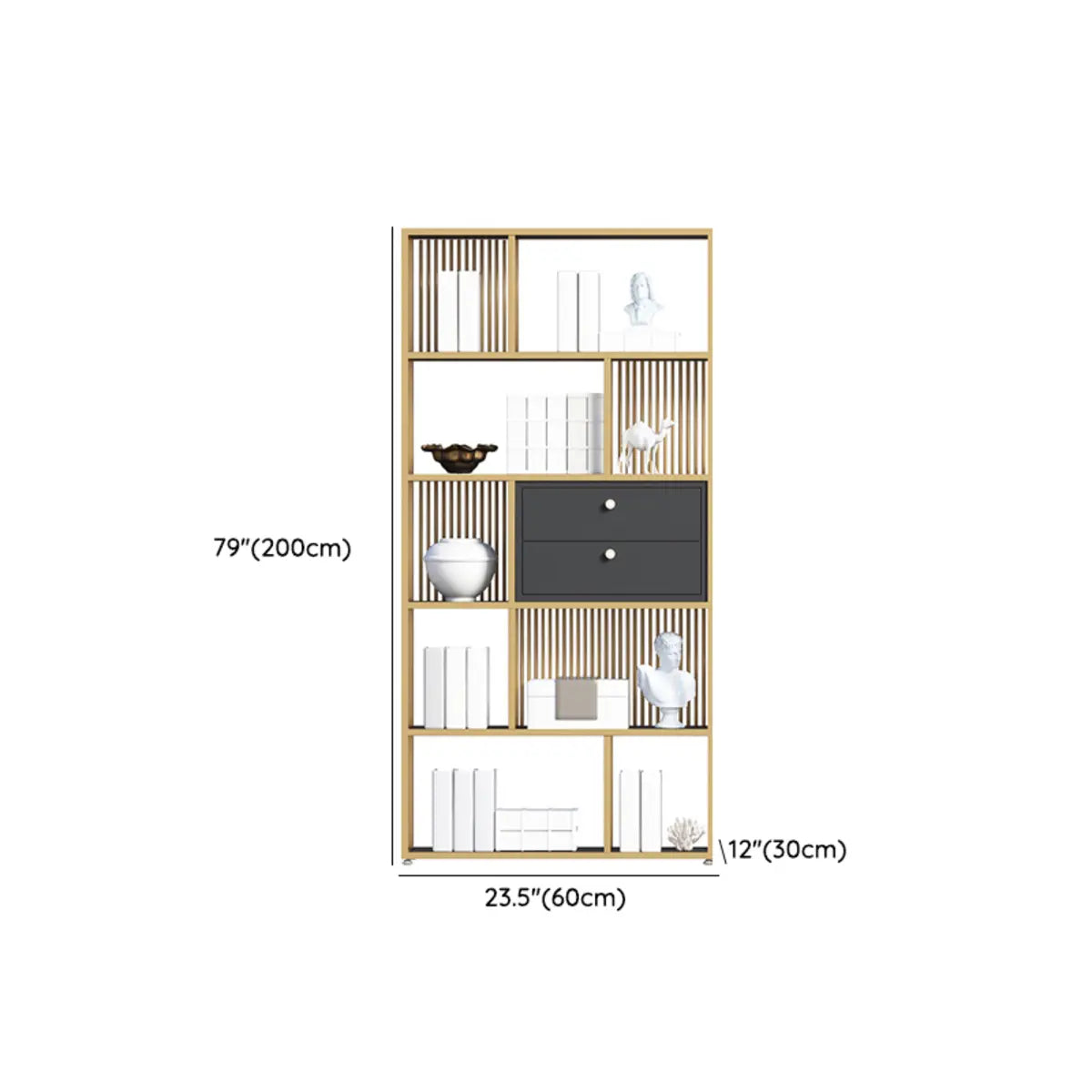 Vertical Modern Gold Drawers Alloy Display Bookcase Image - 10