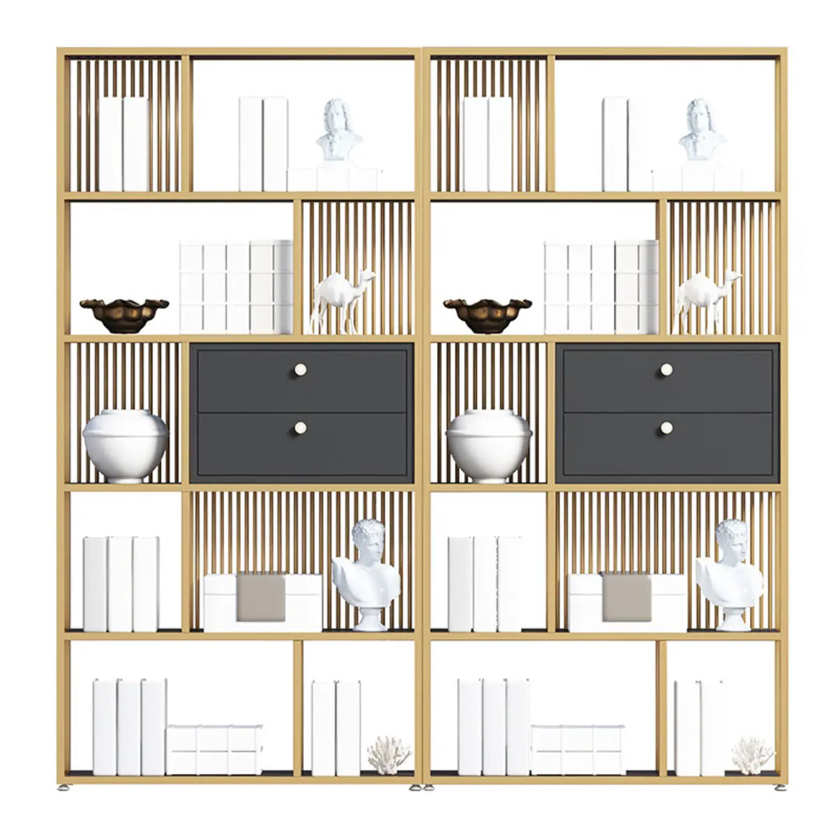 Vertical Modern Gold Drawers Alloy Display Bookcase Image - 5