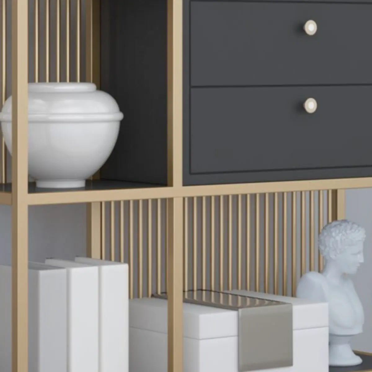 Vertical Modern Gold Drawers Alloy Display Bookcase Image - 6