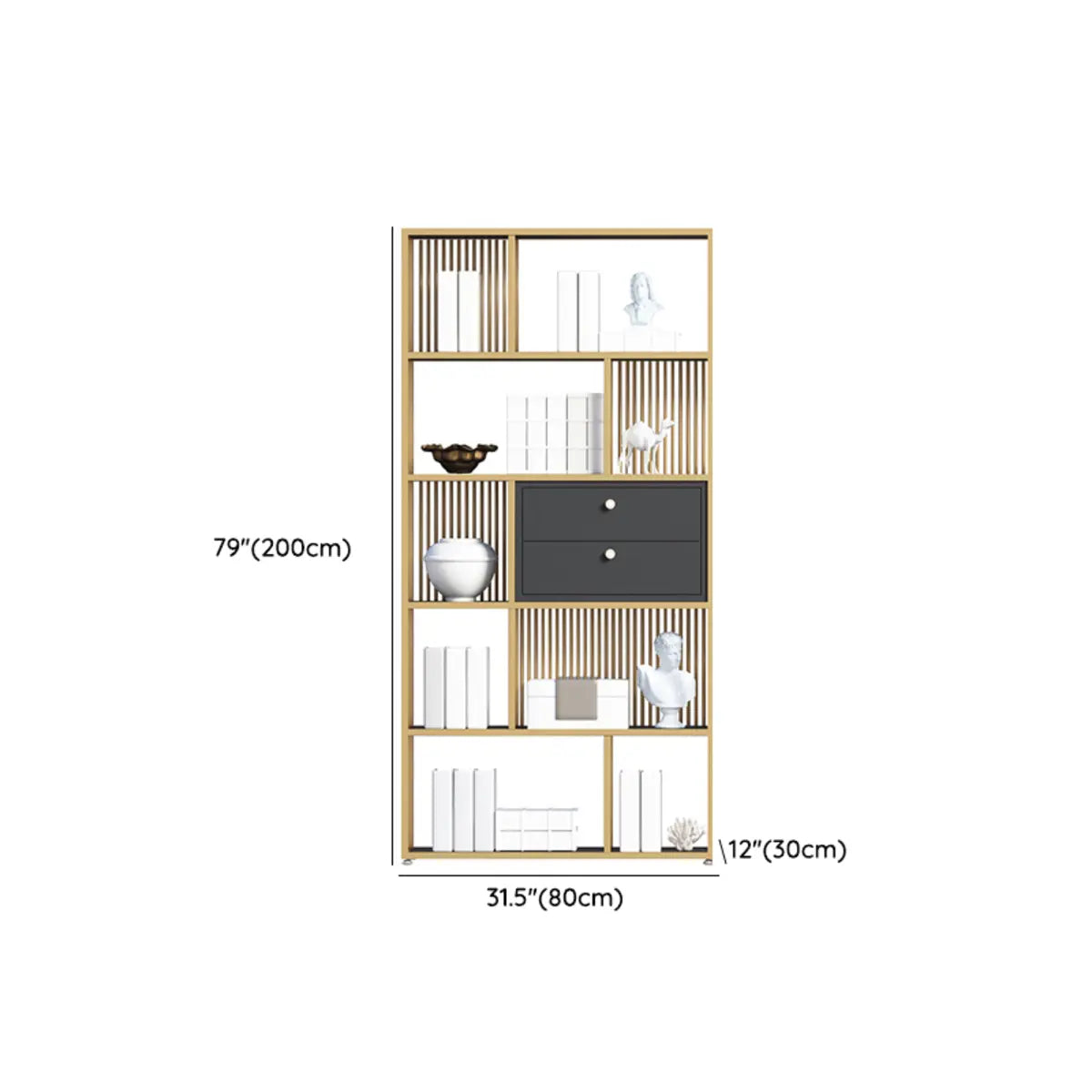 Vertical Modern Gold Drawers Alloy Display Bookcase Image - 9