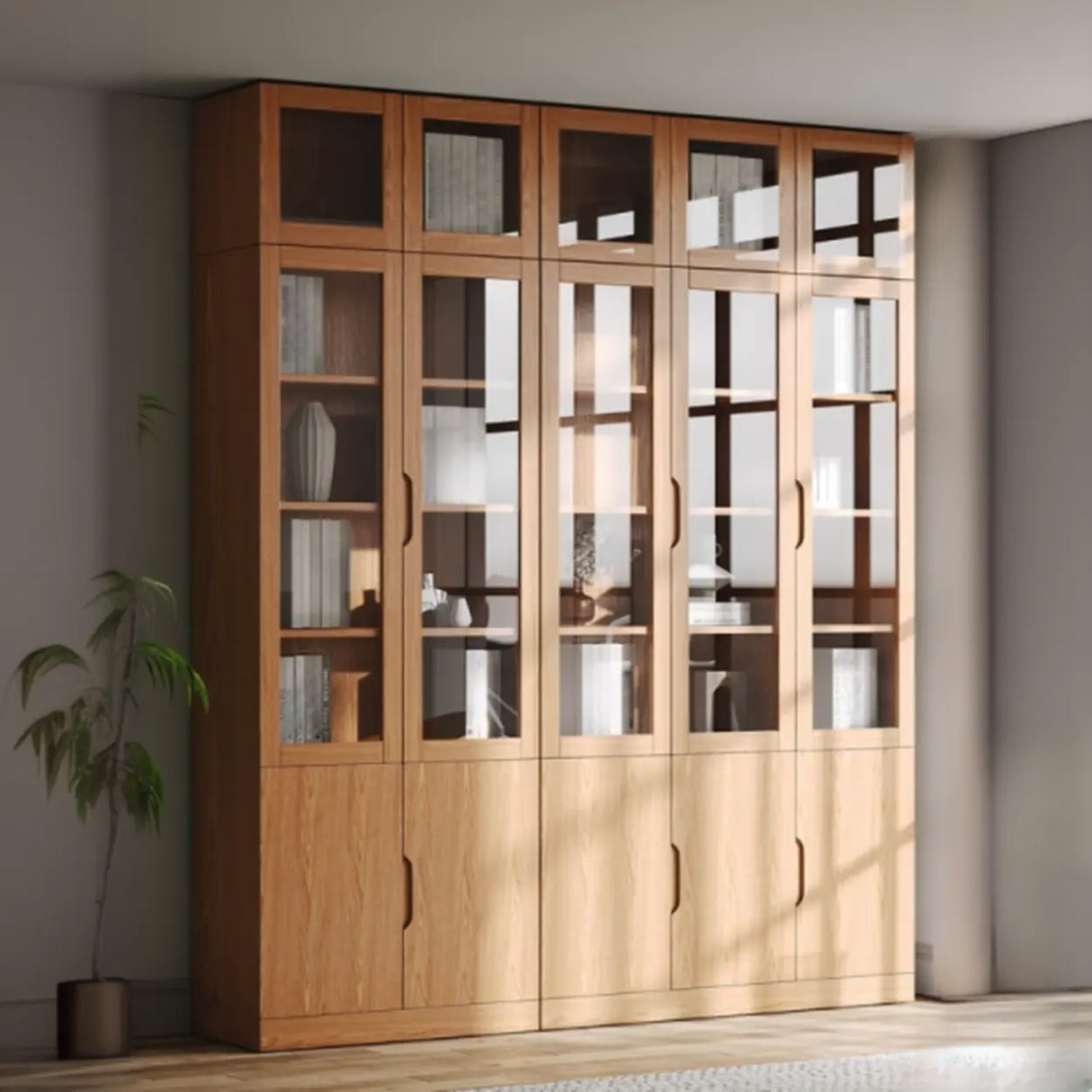 Vertical Modern Nordic Cabinet Wood Bookcase - Sepia 3-Person Image - 6