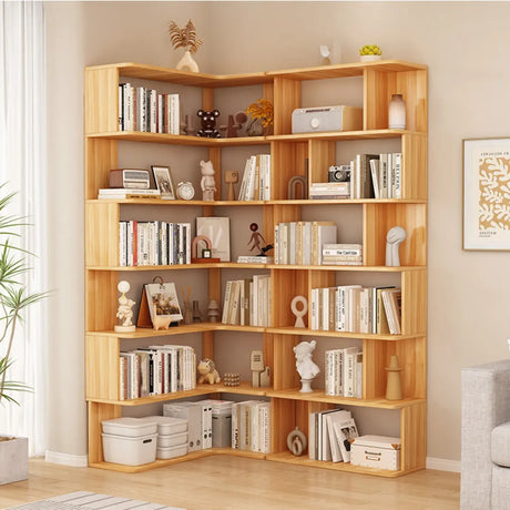 Vertical Open Back Wooden Corner Storage Bookcases Image - 1