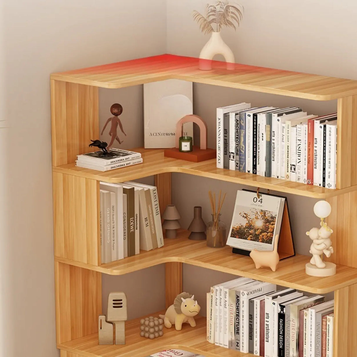 Vertical Open Back Wooden Corner Storage Bookcases Image - 11