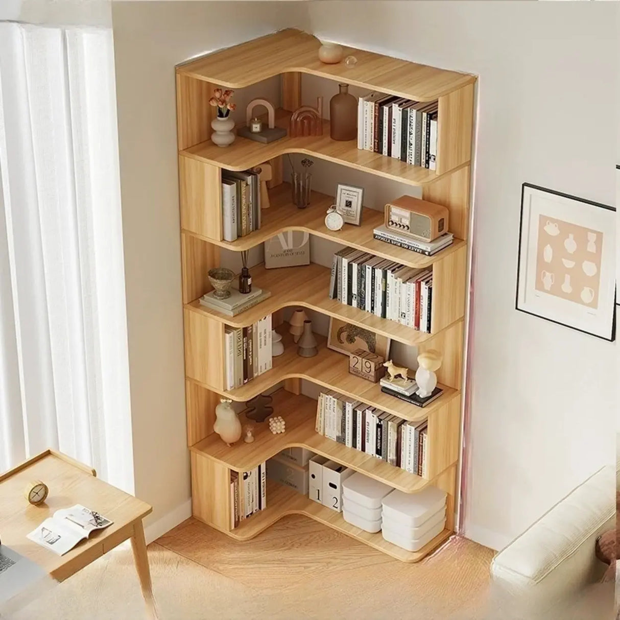 Vertical Open Back Wooden Corner Storage Bookcases Image - 13