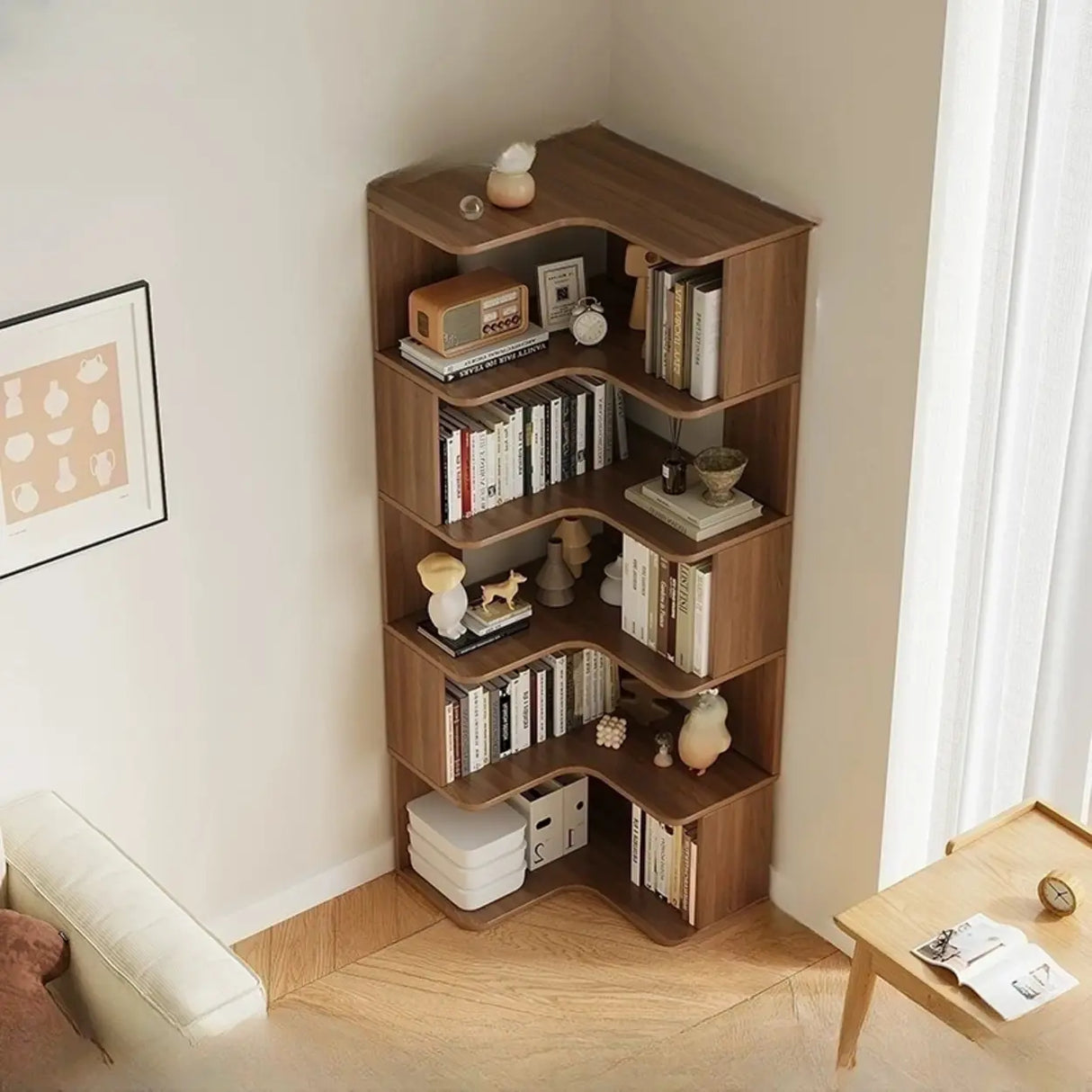 Vertical Open Back Wooden Corner Storage Bookcases Image - 14