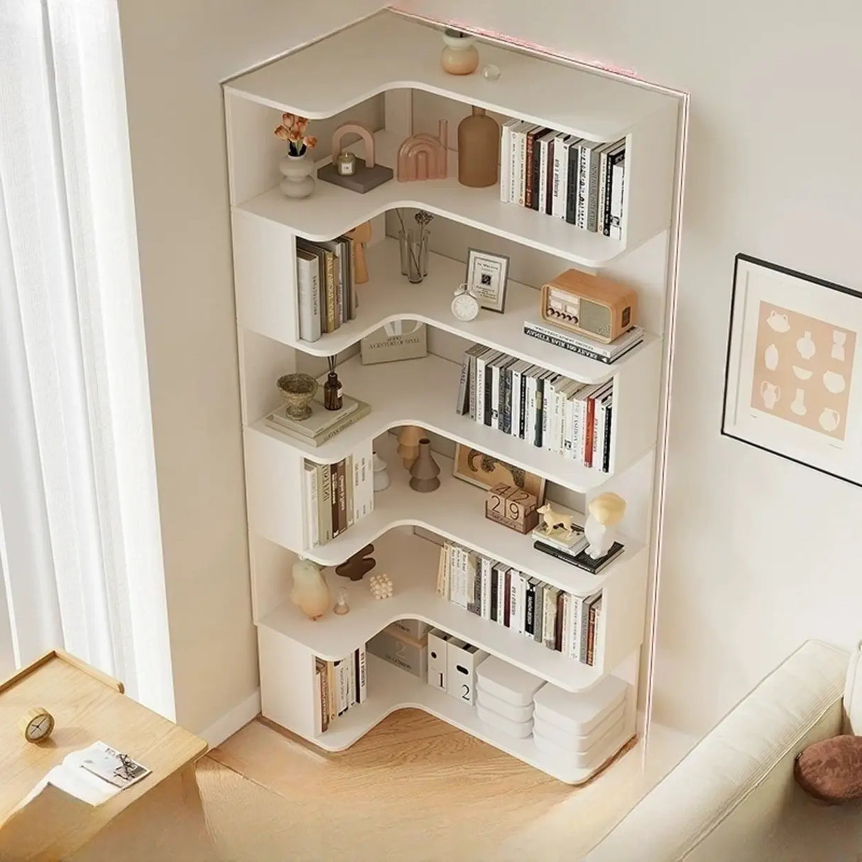 Vertical Open Back Wooden Corner Storage Bookcases Image - 15