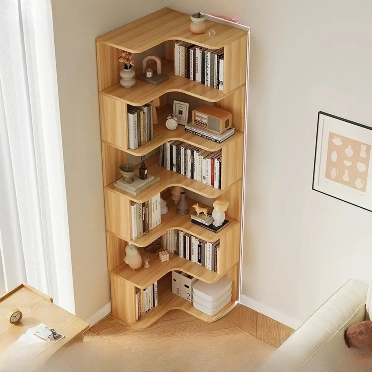 Vertical Open Back Wooden Corner Storage Bookcases Image - 17