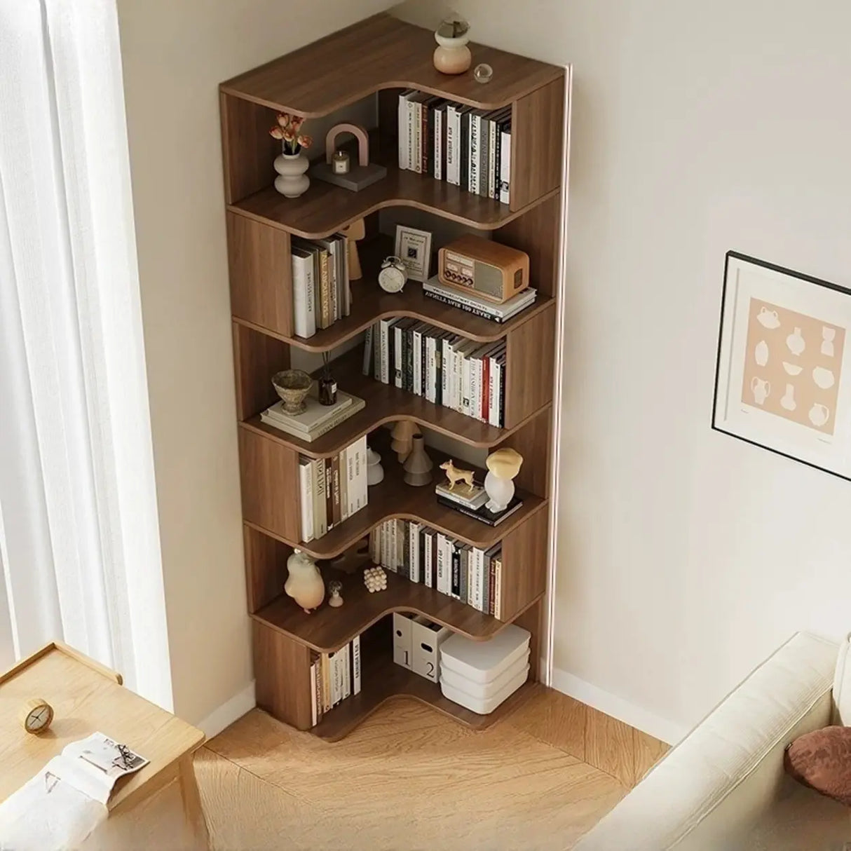 Vertical Open Back Wooden Corner Storage Bookcases Image - 19