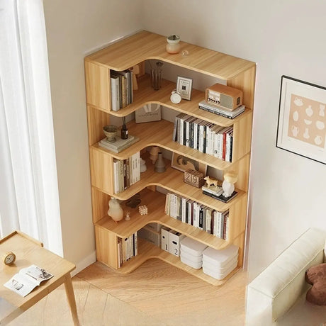 Vertical Open Back Wooden Corner Storage Bookcases Image - 2