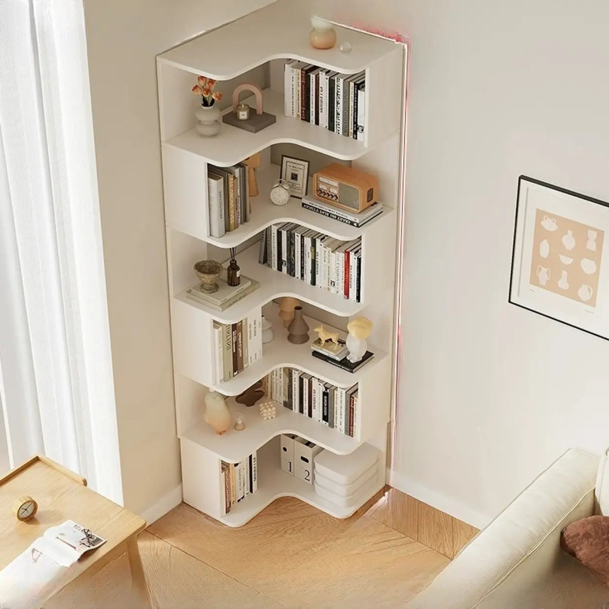 Vertical Open Back Wooden Corner Storage Bookcases Image - 20