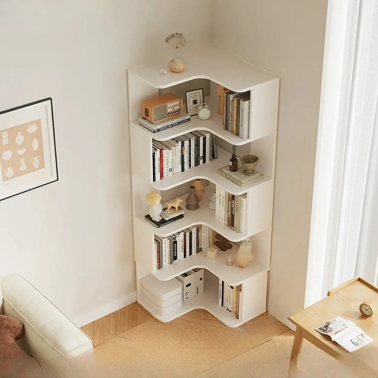 Vertical Open Back Wooden Corner Storage Bookcases Image - 21