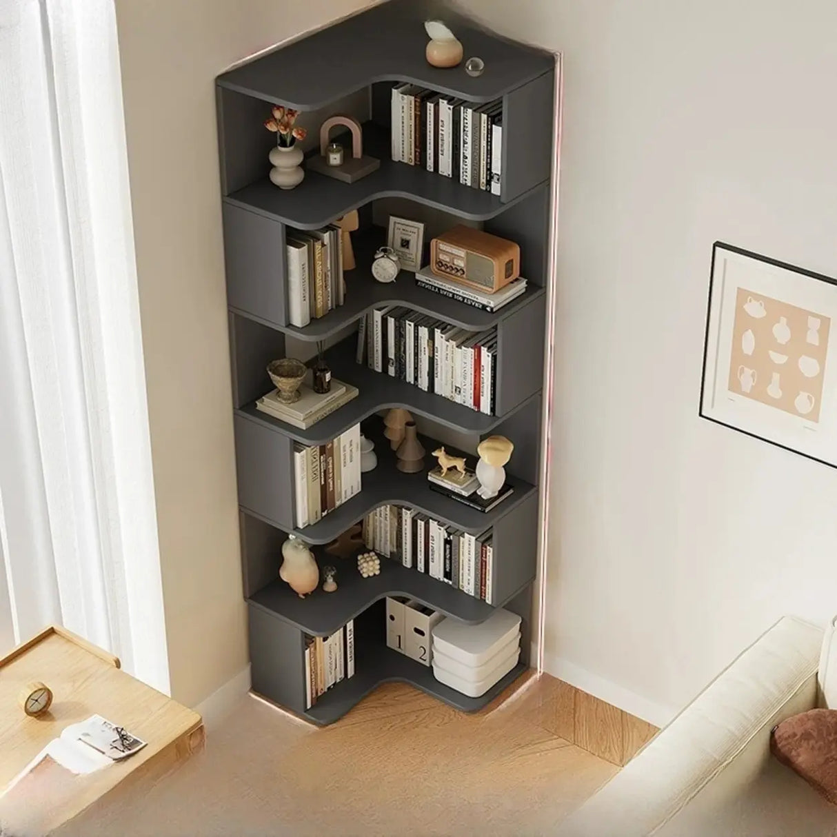 Vertical Open Back Wooden Corner Storage Bookcases Image - 22