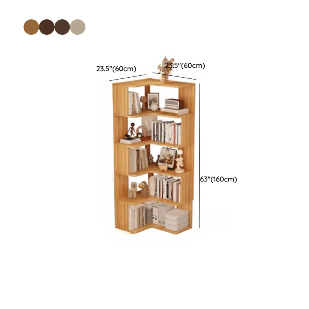 Vertical Open Back Wooden Corner Storage Bookcases 