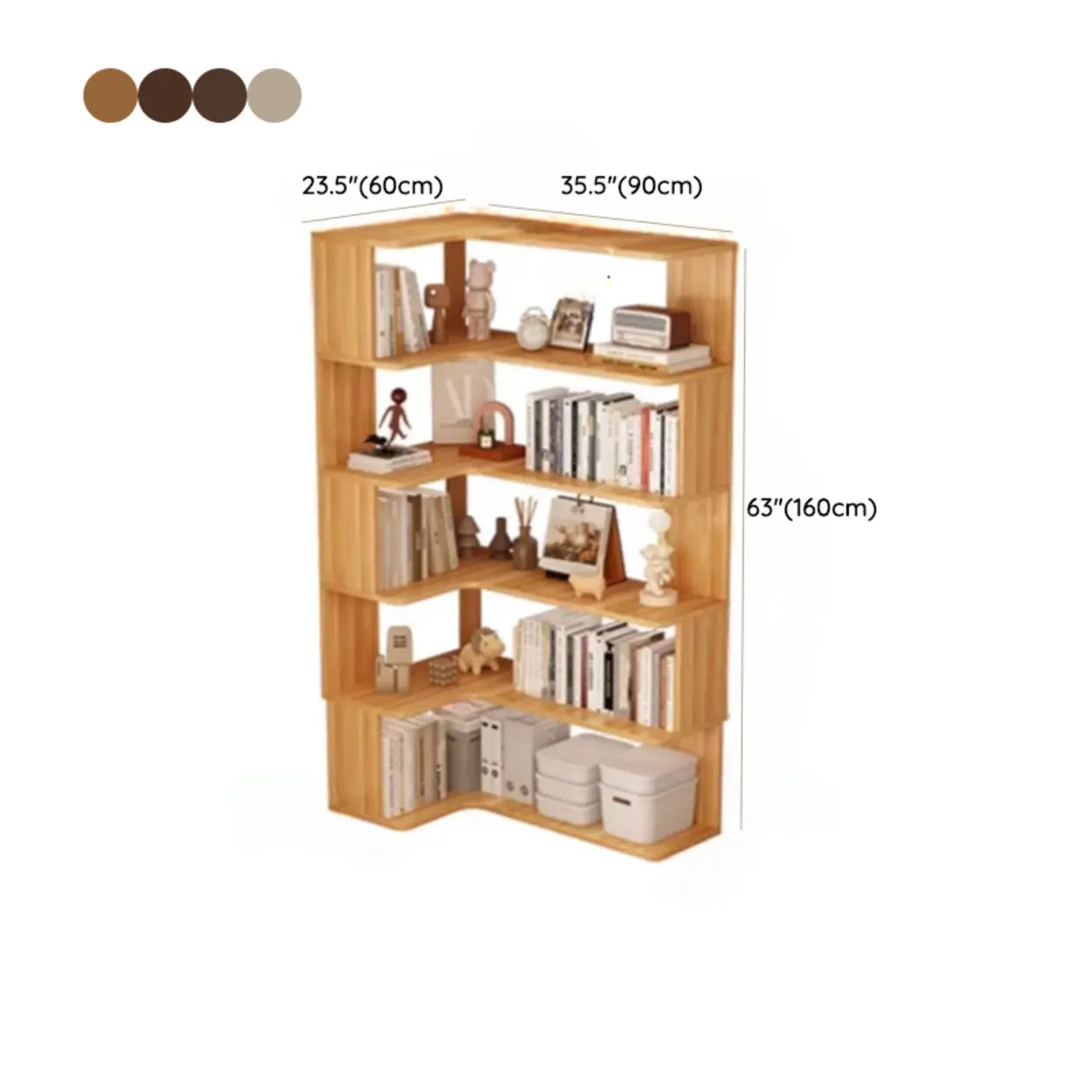 Vertical Open Back Wooden Corner Storage Bookcases Image - 24