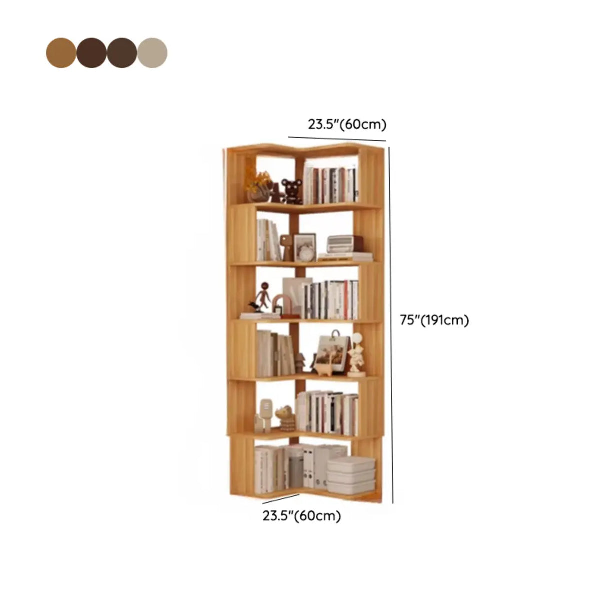 Vertical Open Back Wooden Corner Storage Bookcases Image - 25