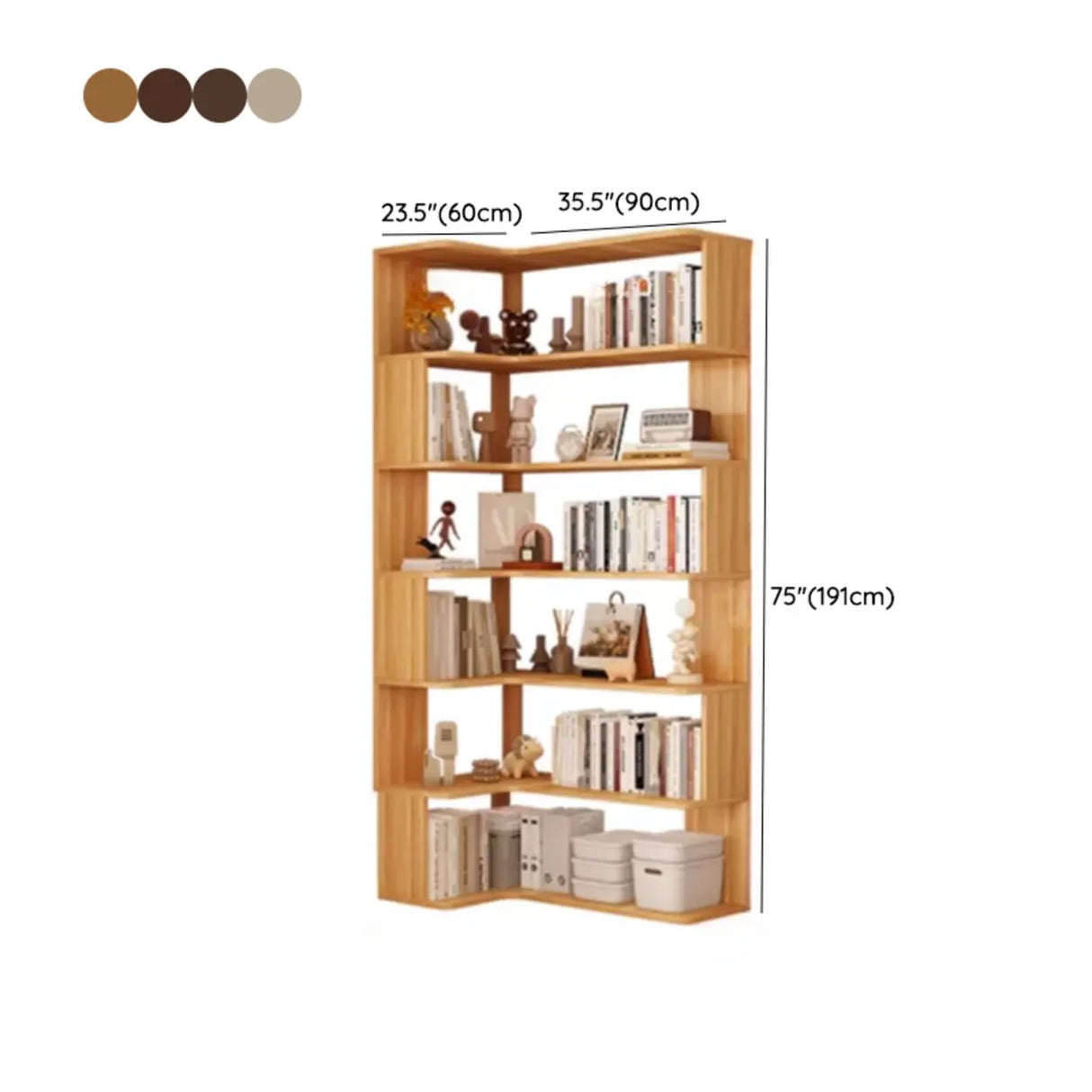 Vertical Open Back Wooden Corner Storage Bookcases Image - 26