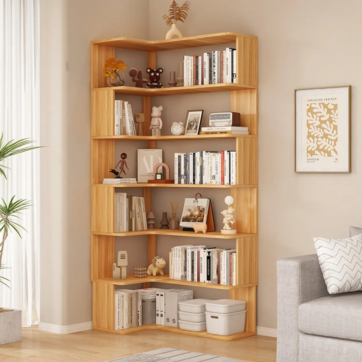 Vertical Open Back Wooden Corner Storage Bookcases Image - 3