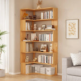 Vertical Open Back Wooden Corner Storage Bookcases Image - 3