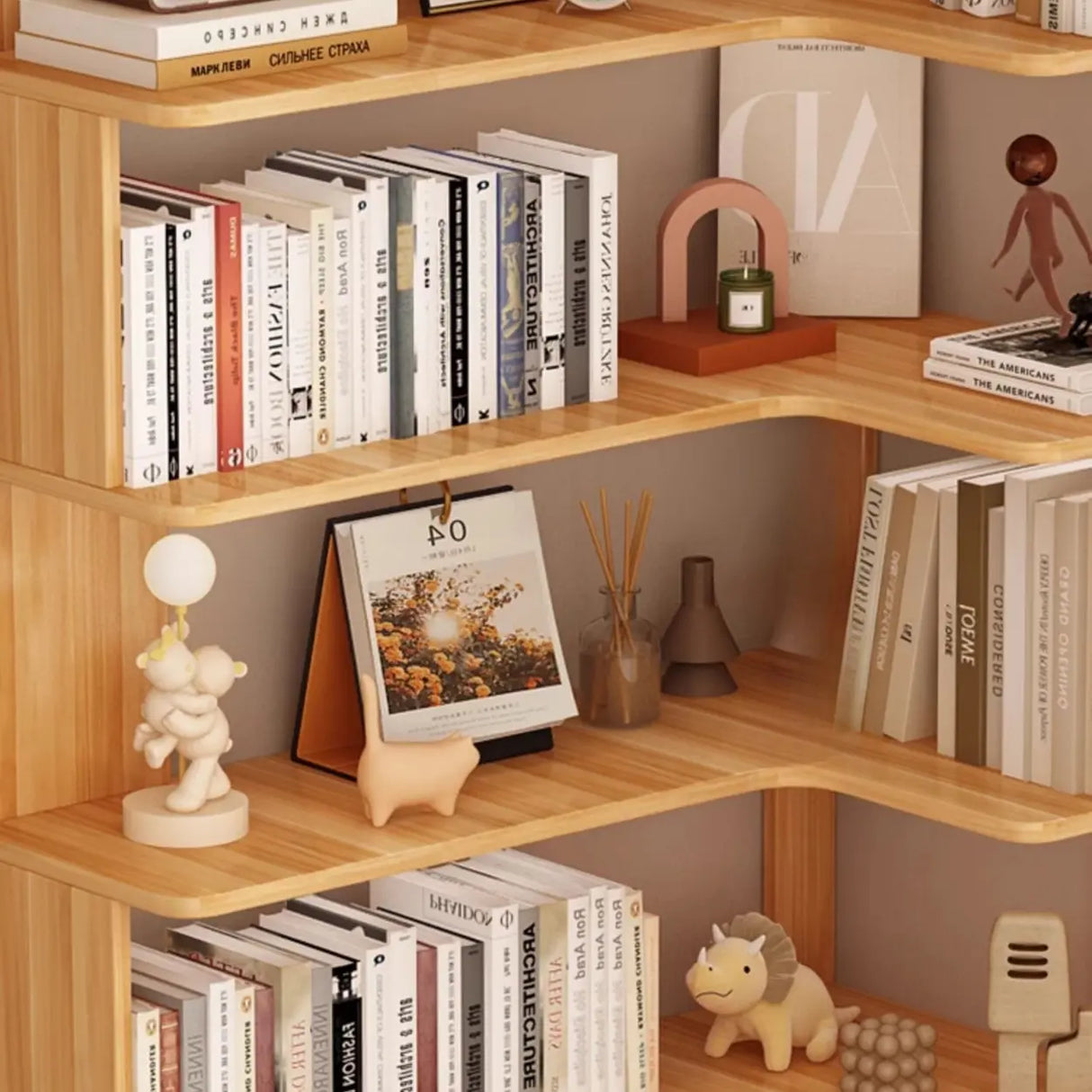 Vertical Open Back Wooden Corner Storage Bookcases Image - 5