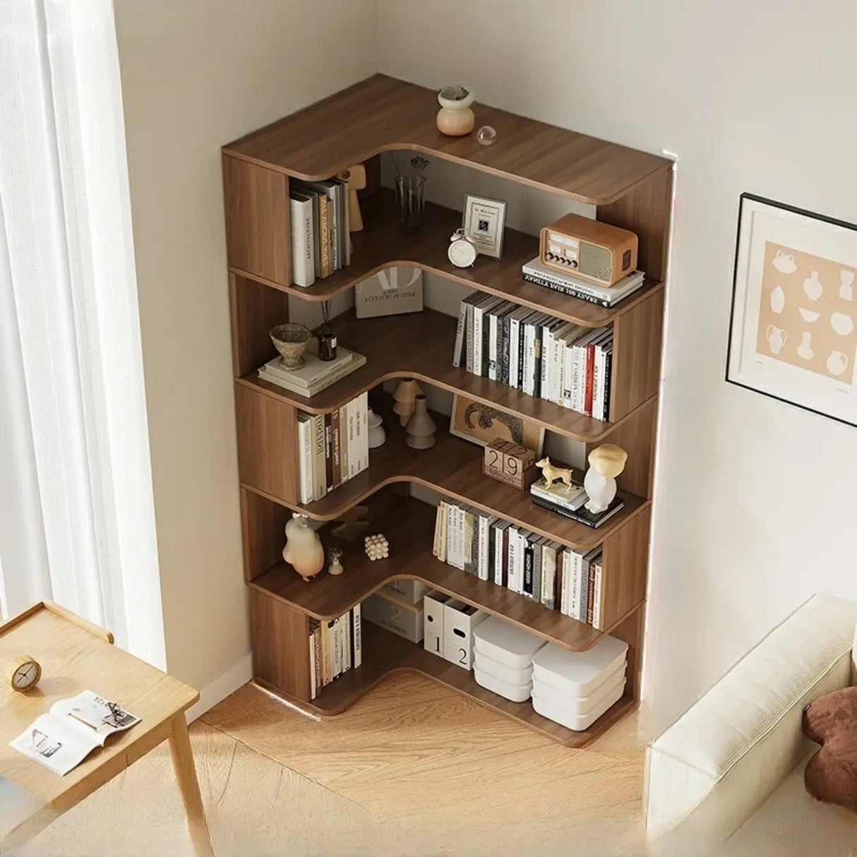 Vertical Open Back Wooden Corner Storage Bookcases Image - 6