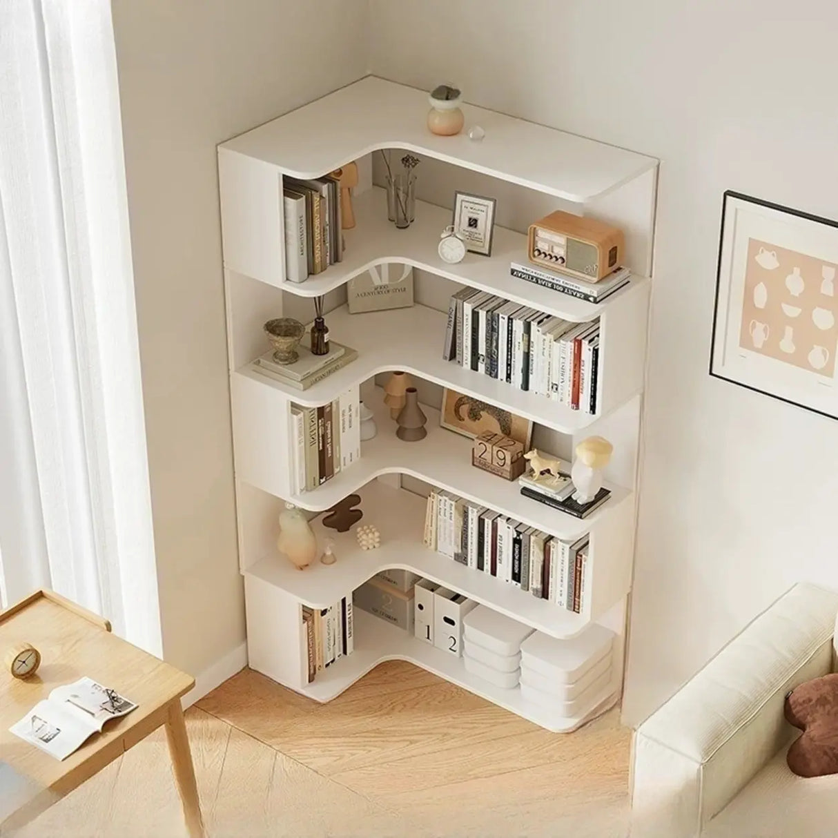 Vertical Open Back Wooden Corner Storage Bookcases Image - 7