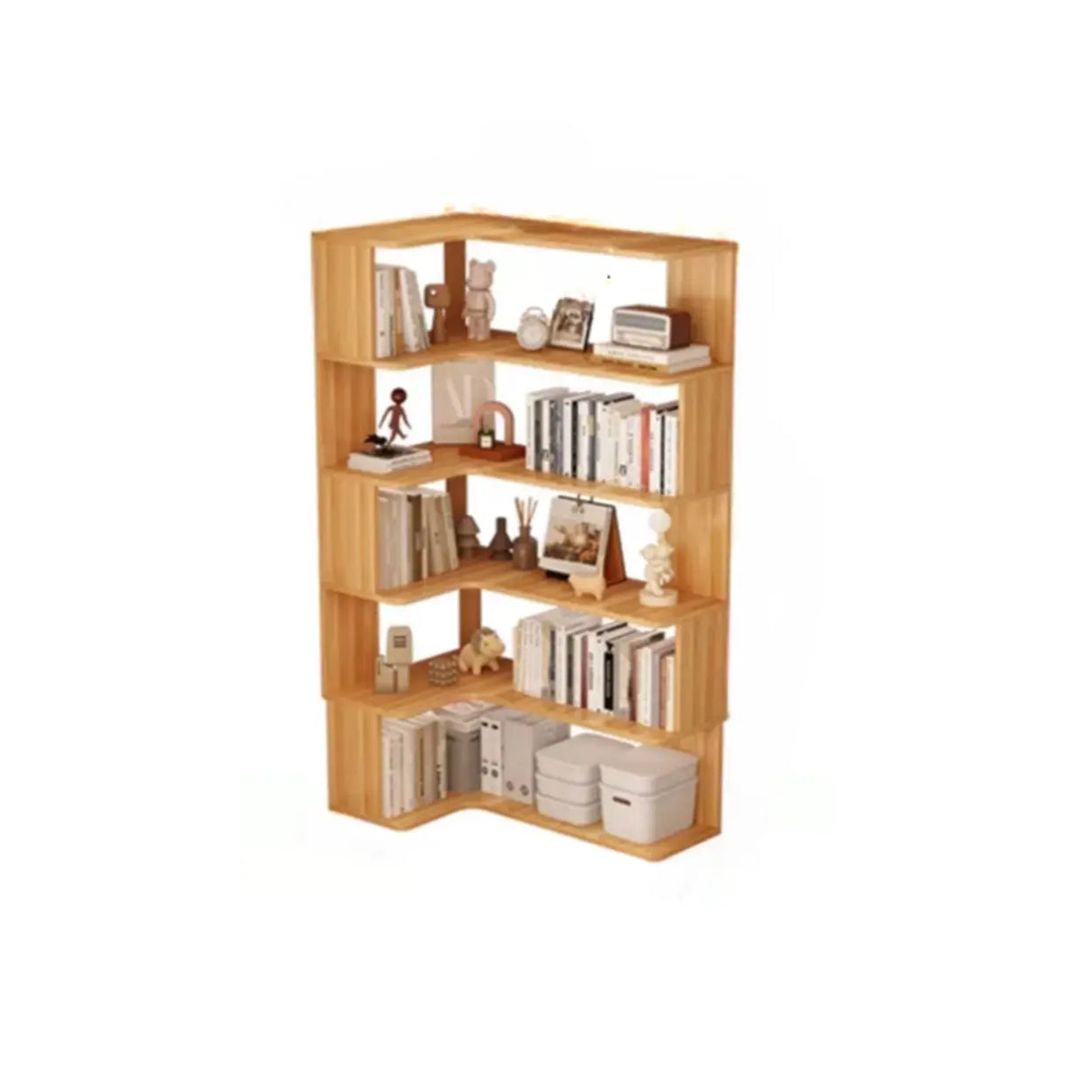 Vertical Open Back Wooden Corner Storage Bookcases Image - 9