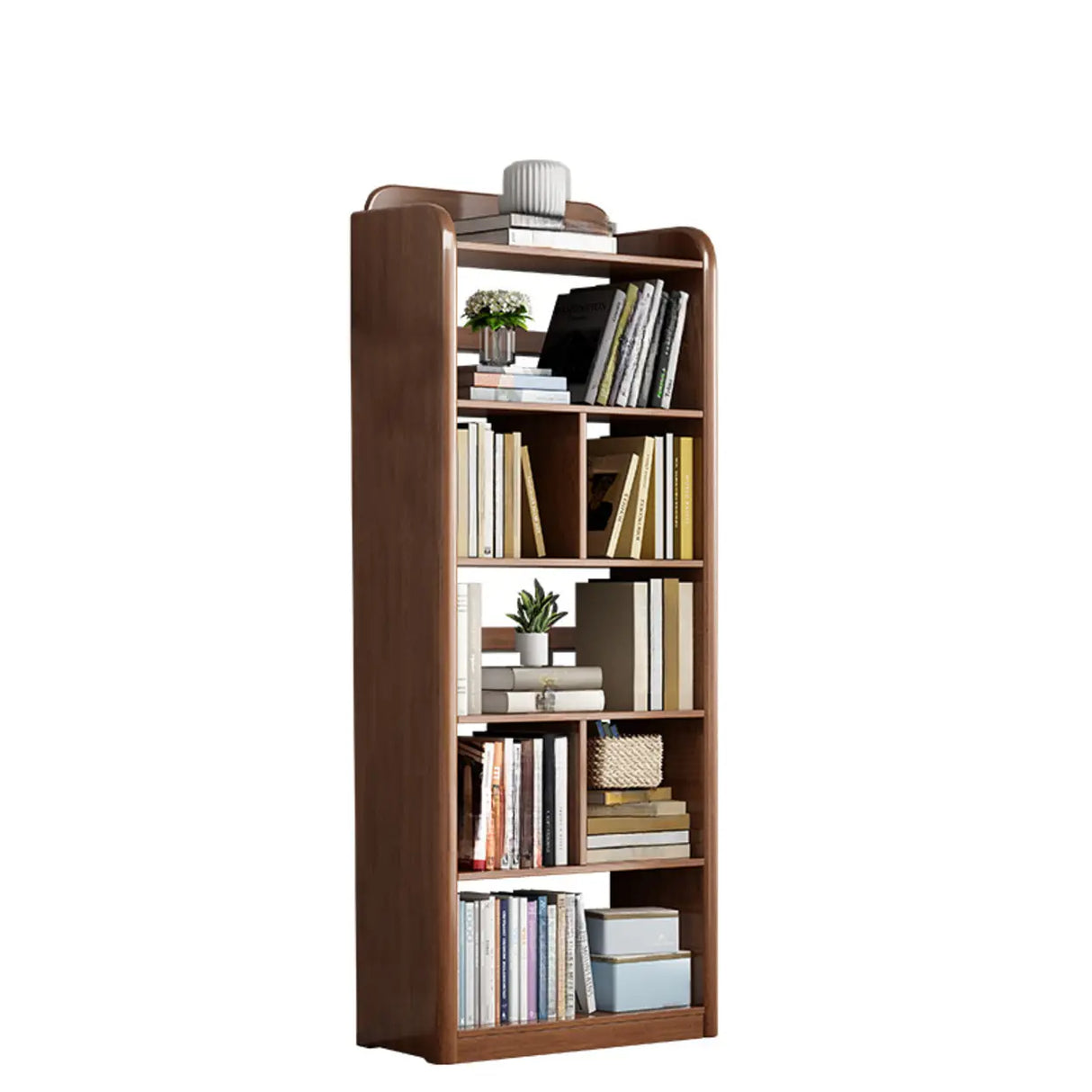 Vertical Retro Curved Wooden Open Display Bookcase Image - 11