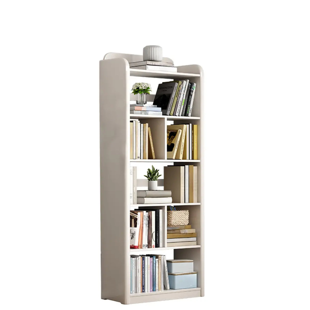 Vertical Retro Curved Wooden Open Display Bookcase Image - 13