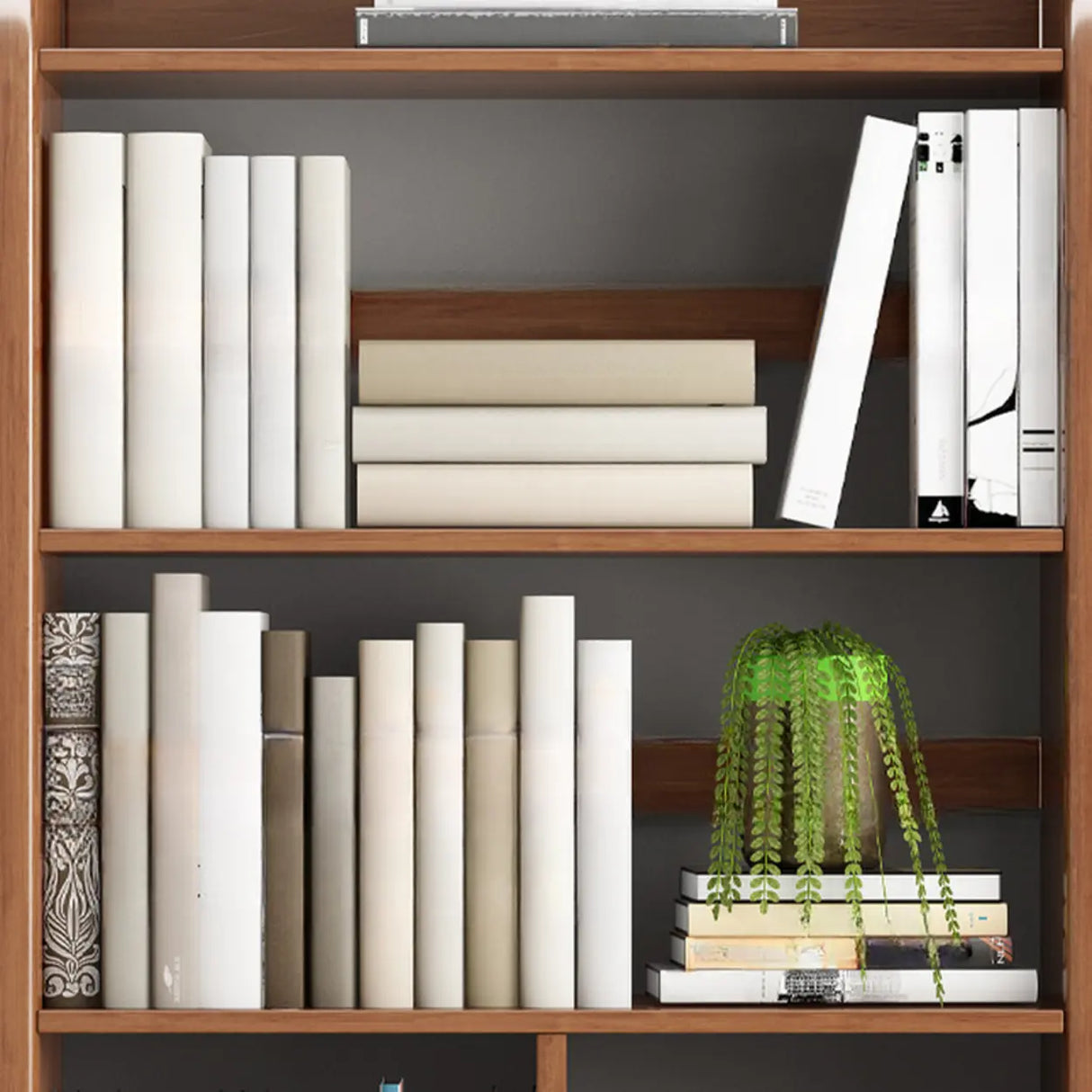 Vertical Retro Curved Wooden Open Display Bookcase Image - 14