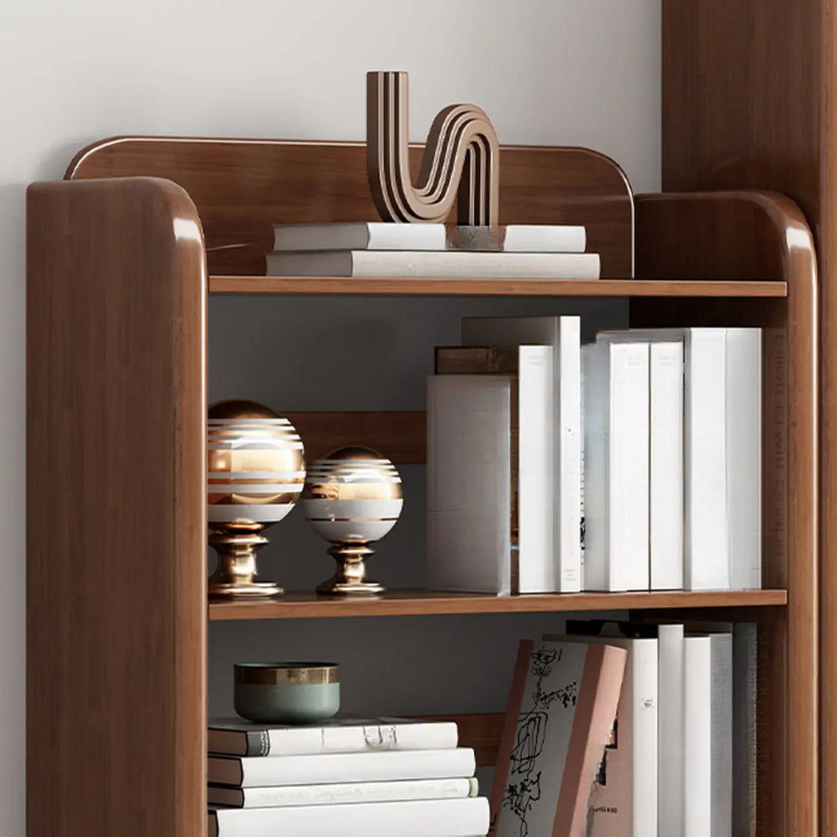 Vertical Retro Curved Wooden Open Display Bookcase Image - 15