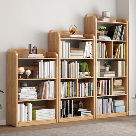 Vertical Retro Curved Wooden Open Display Bookcase Image - 2