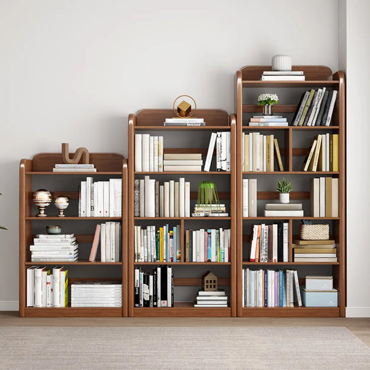 Vertical Retro Curved Wooden Open Display Bookcase Image - 4