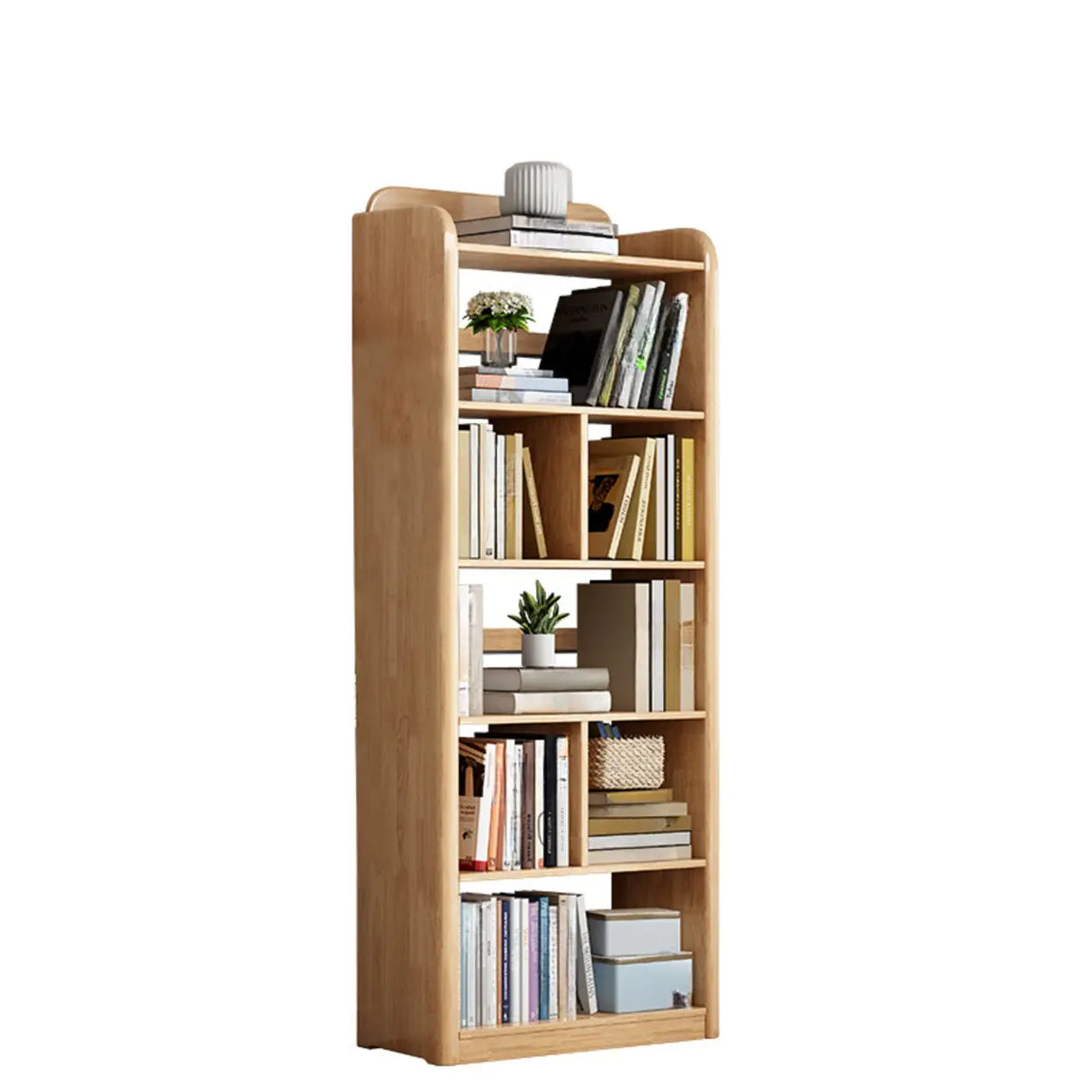 Vertical Retro Curved Wooden Open Display Bookcase Image - 5