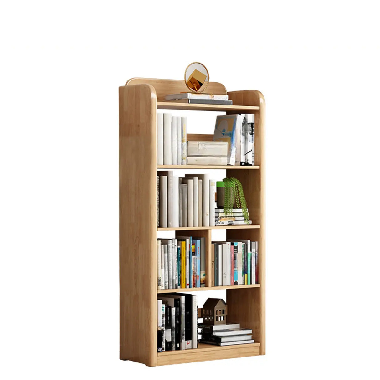 Vertical Retro Curved Wooden Open Display Bookcase Image - 8