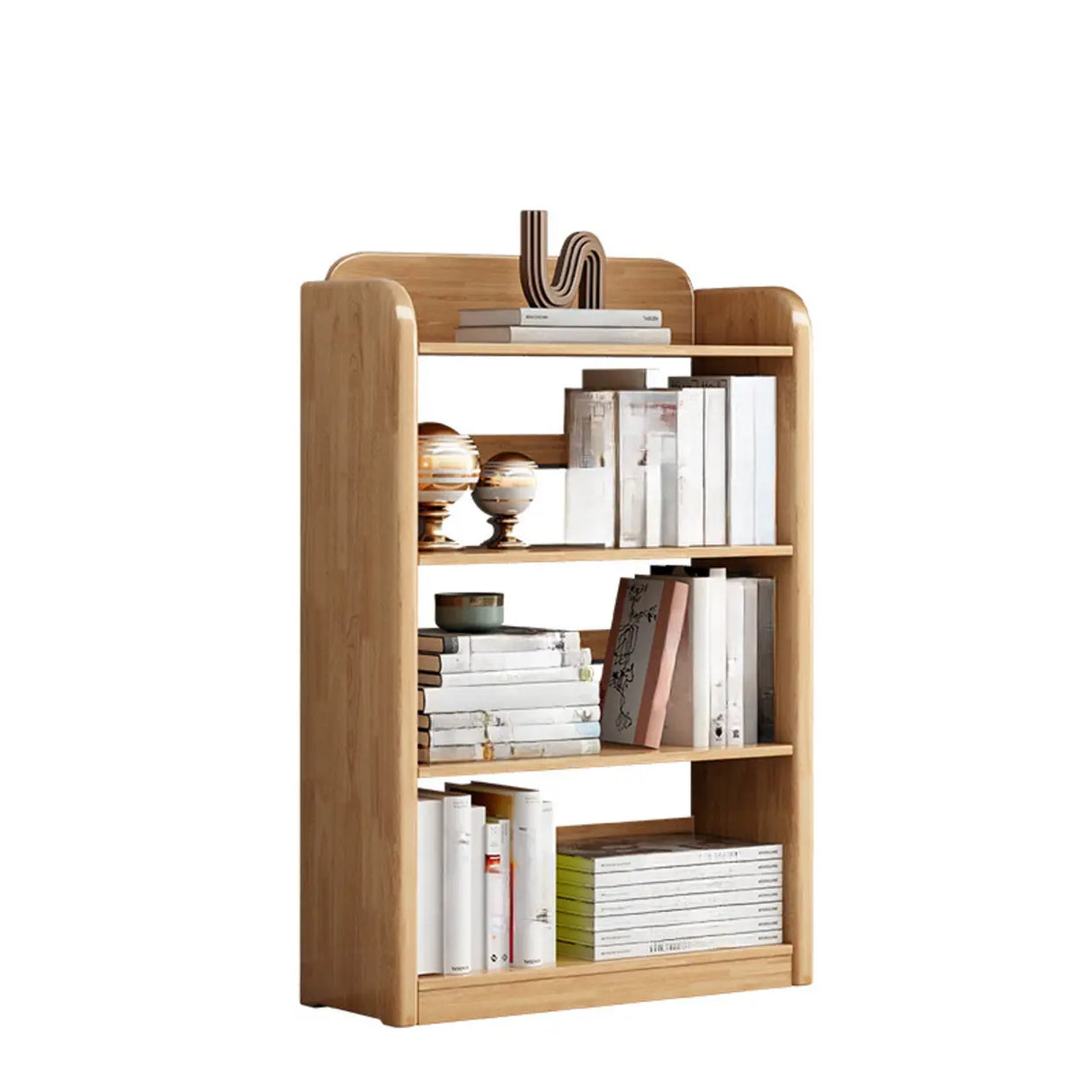 Vertical Retro Curved Wooden Open Display Bookcase Image - 9