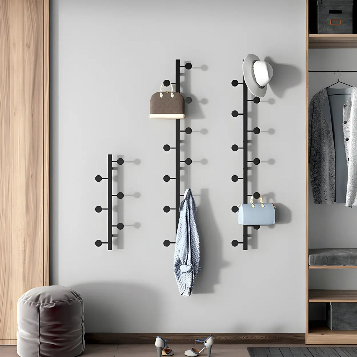 Vertical Steel Gold Wall-Mounted Coat Rack with Hooks Image - 19
