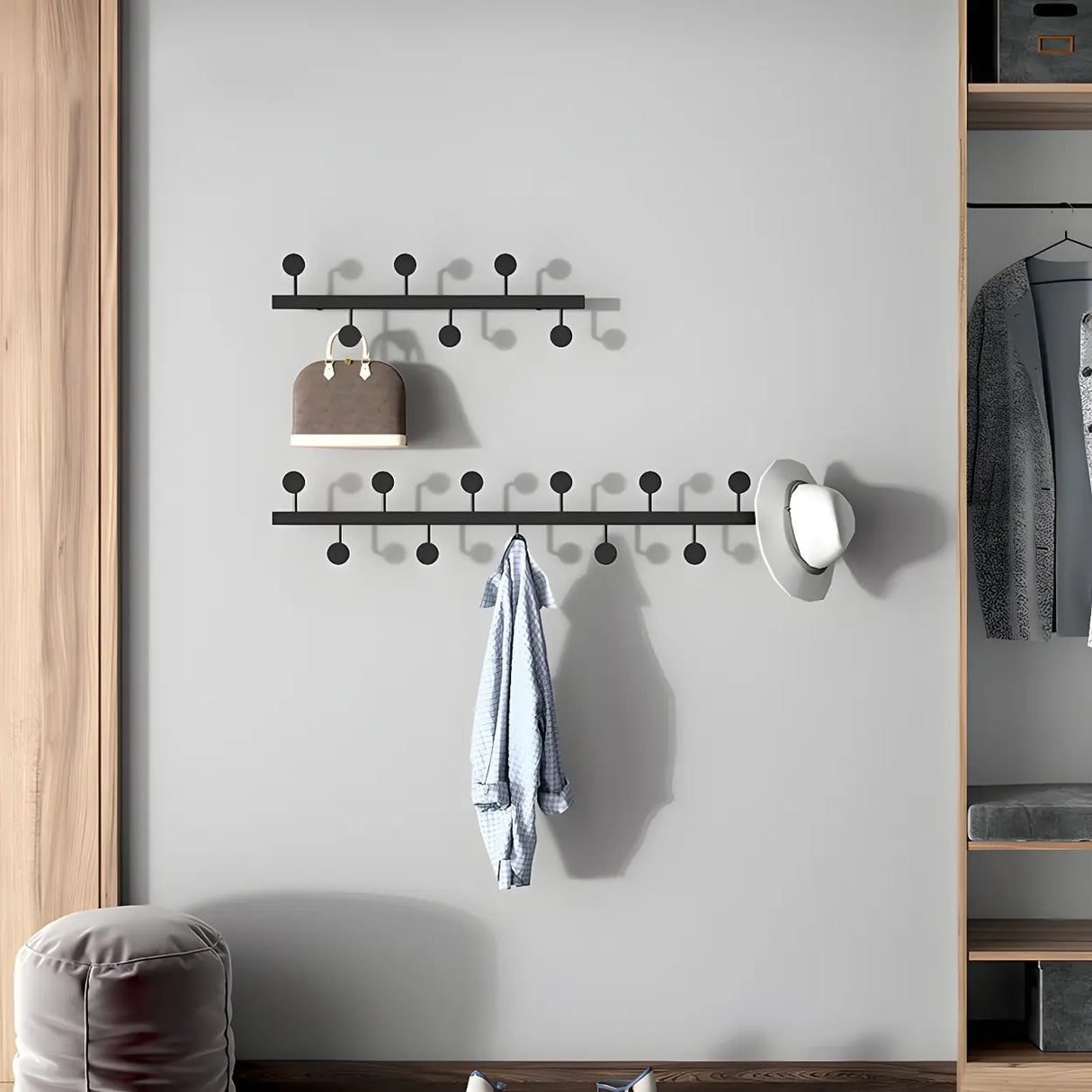 Vertical Steel Gold Wall-Mounted Coat Rack with Hooks Image - 6