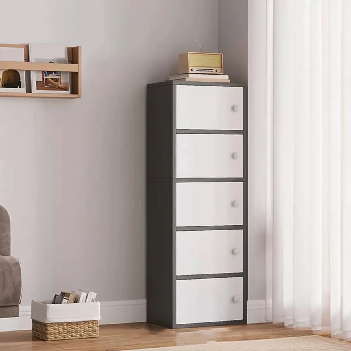 Vertical White Wood Drawers Combo Dresser for Bedroom Image - 11