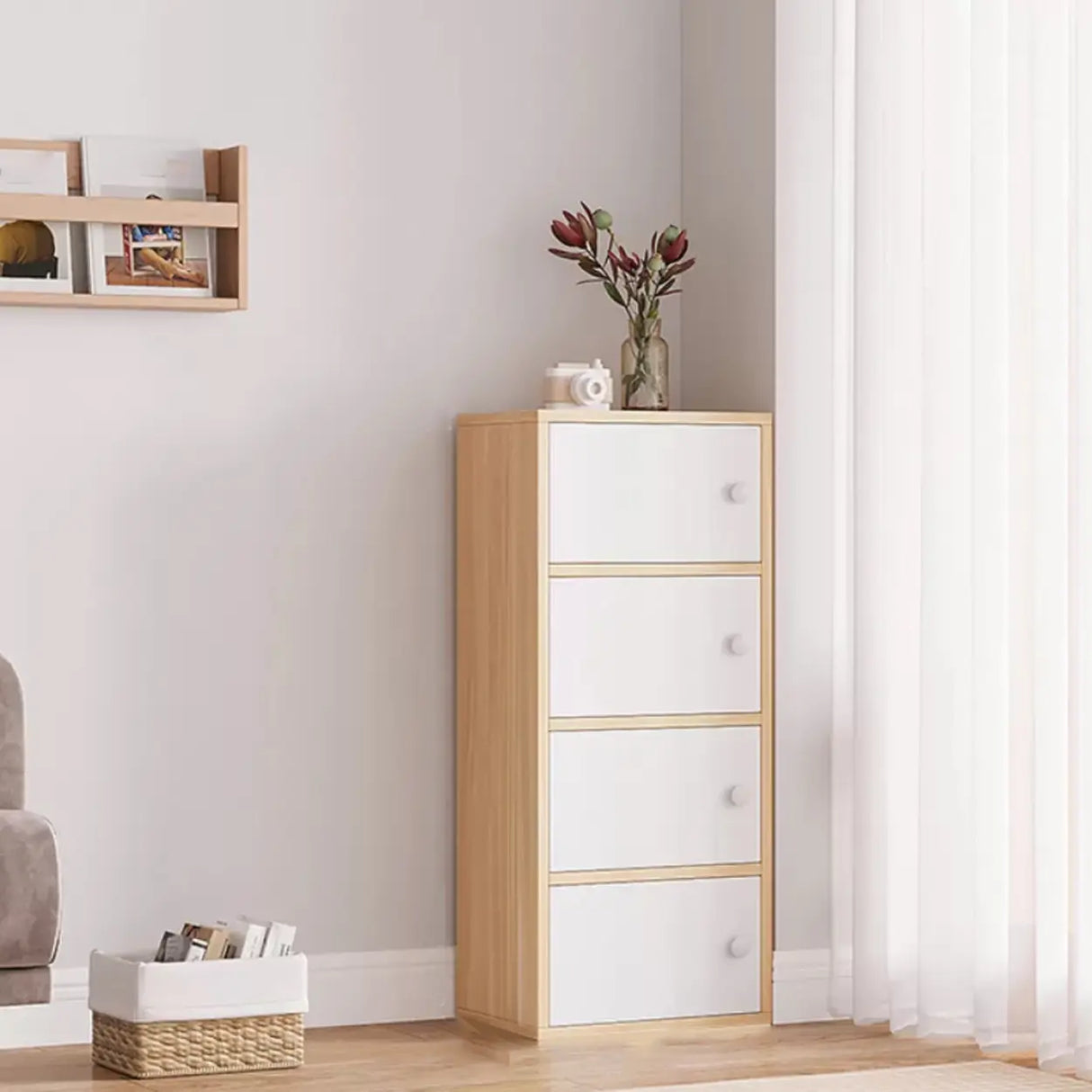 Vertical White Wood Drawers Combo Dresser for Bedroom Image - 15
