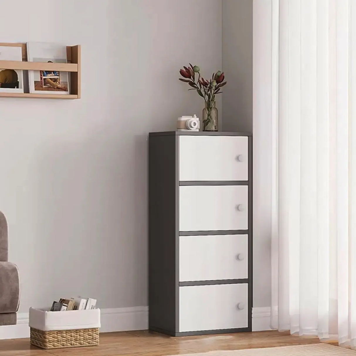 Vertical White Wood Drawers Combo Dresser for Bedroom Image - 6