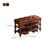 Victorian Brown Faux Leather Cherry Wood Entryway Bench #size