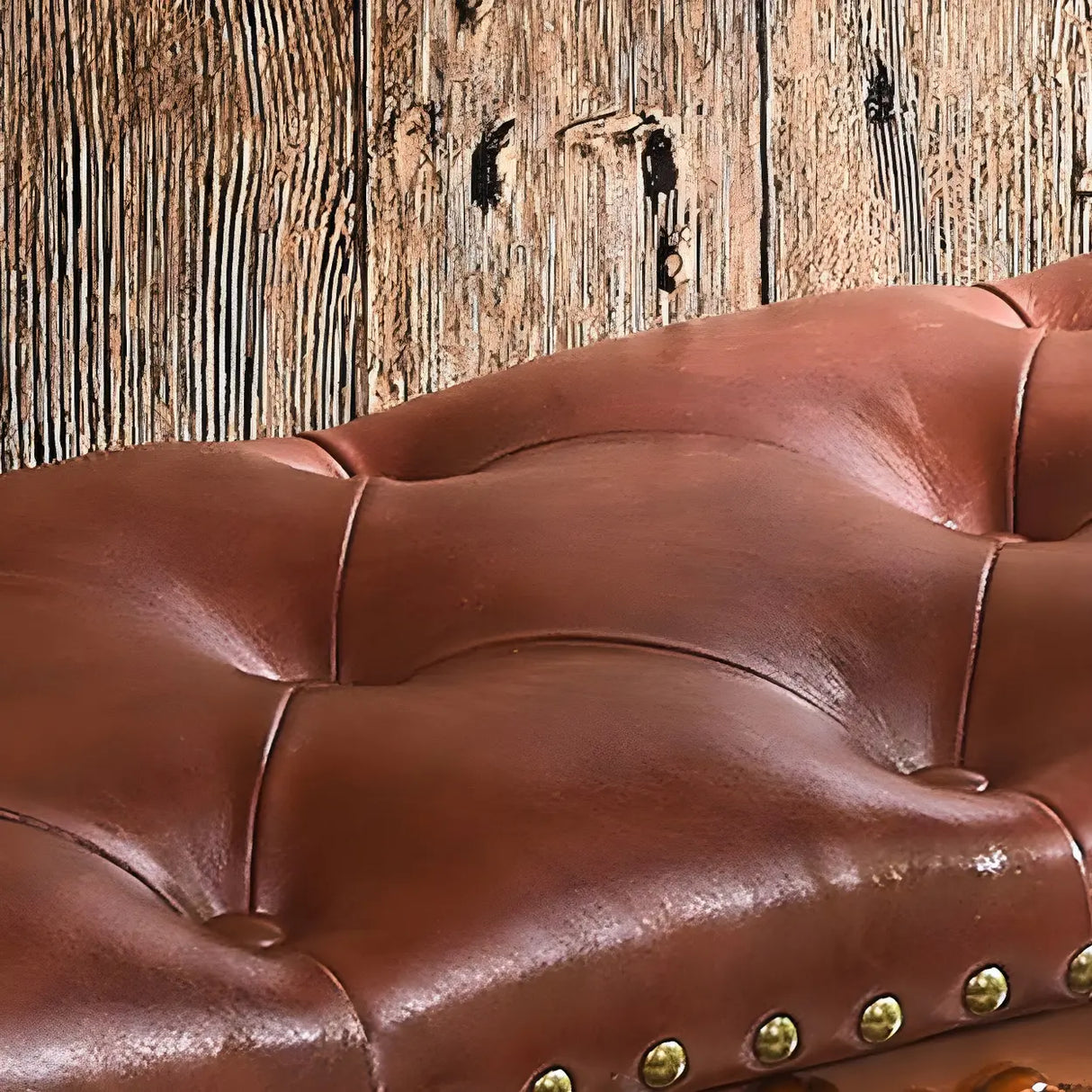 Victorian Brown Faux Leather Cherry Wood Entryway Bench Image - 6