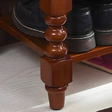 Victorian Brown Faux Leather Cherry Wood Entryway Bench Image - 8