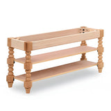 Victorian Brown Faux Leather Cherry Wood Entryway Bench Image - 9