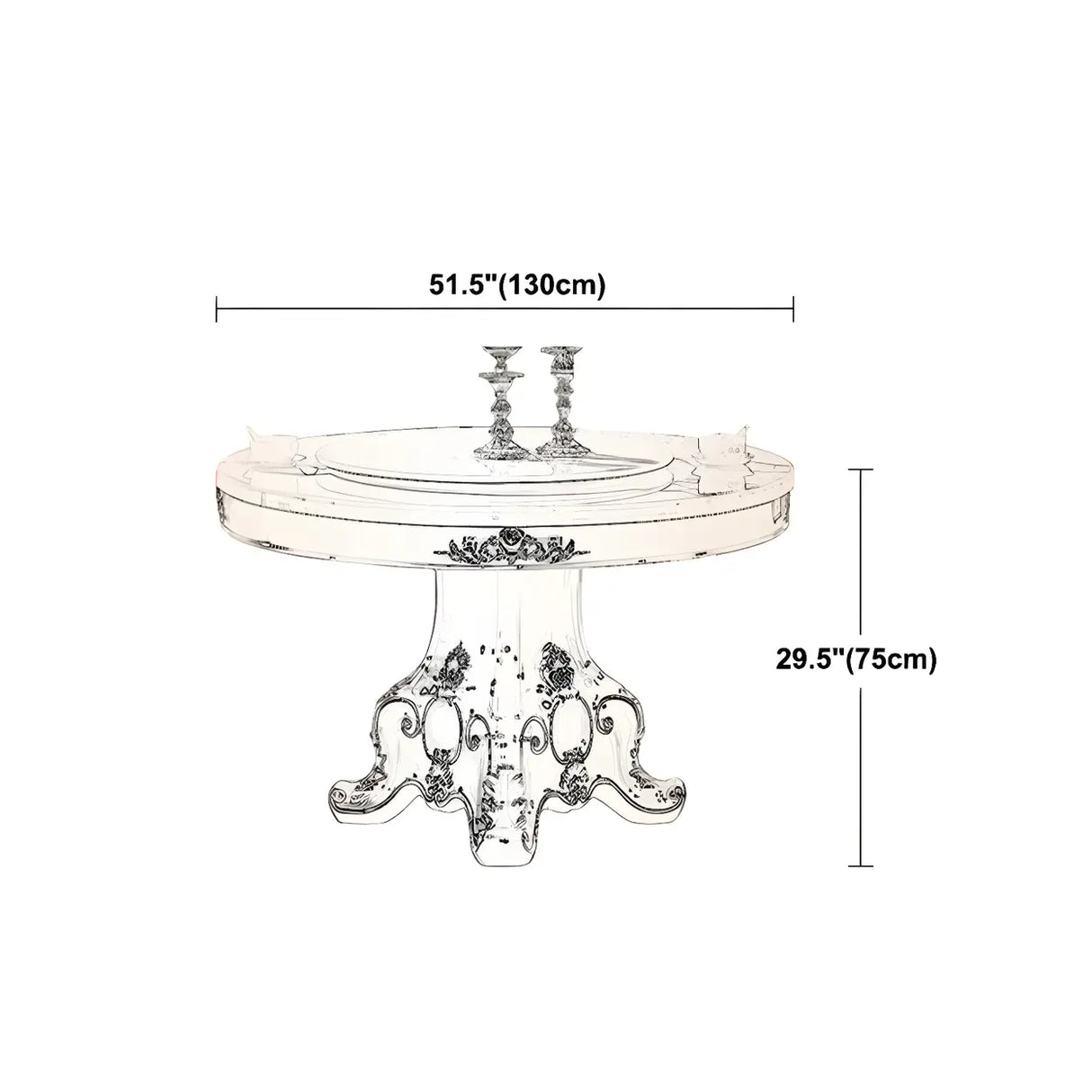 Victorian Round Marble White Scratch Resistant Dining Table Image - 11
