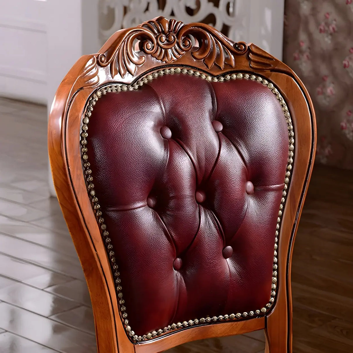 Victorian Walnut Wood Leg Leather Dining Side Chair Image - 10