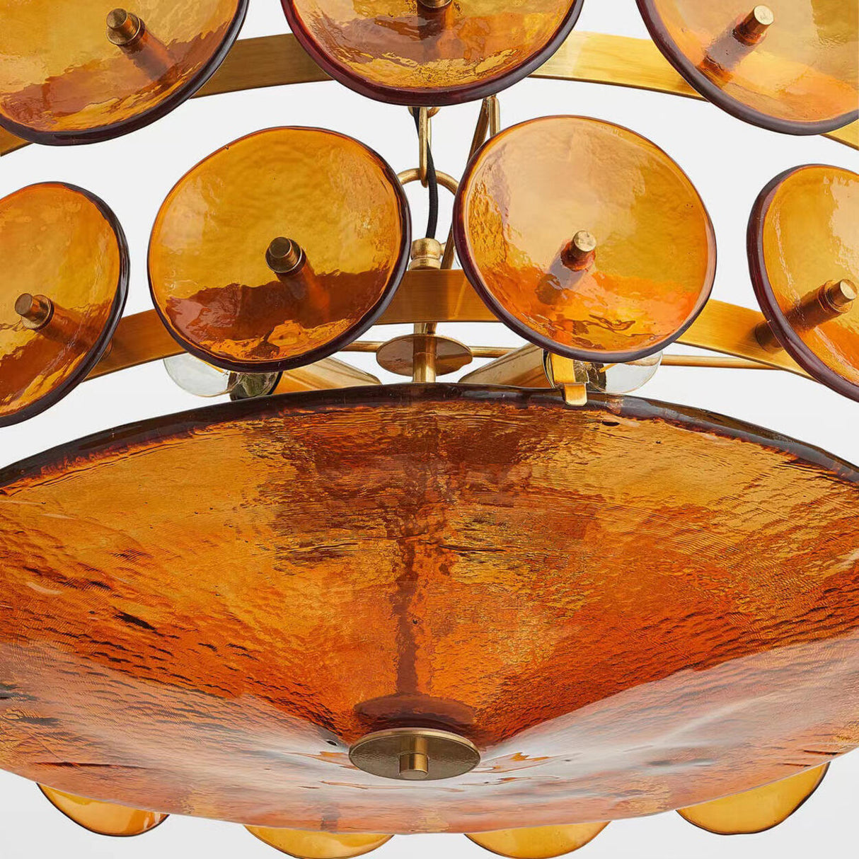 VIntage 2 Tiers Glass Disc Chandelier Adjustable Height Image - 11