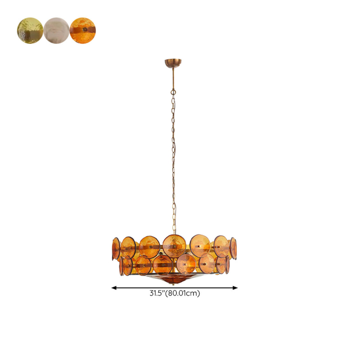 VIntage 2 Tiers Glass Disc Chandelier Adjustable Height 