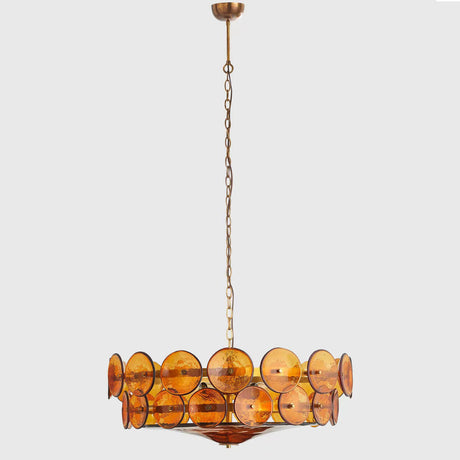 VIntage 2 Tiers Glass Disc Chandelier Adjustable Height Image - 2