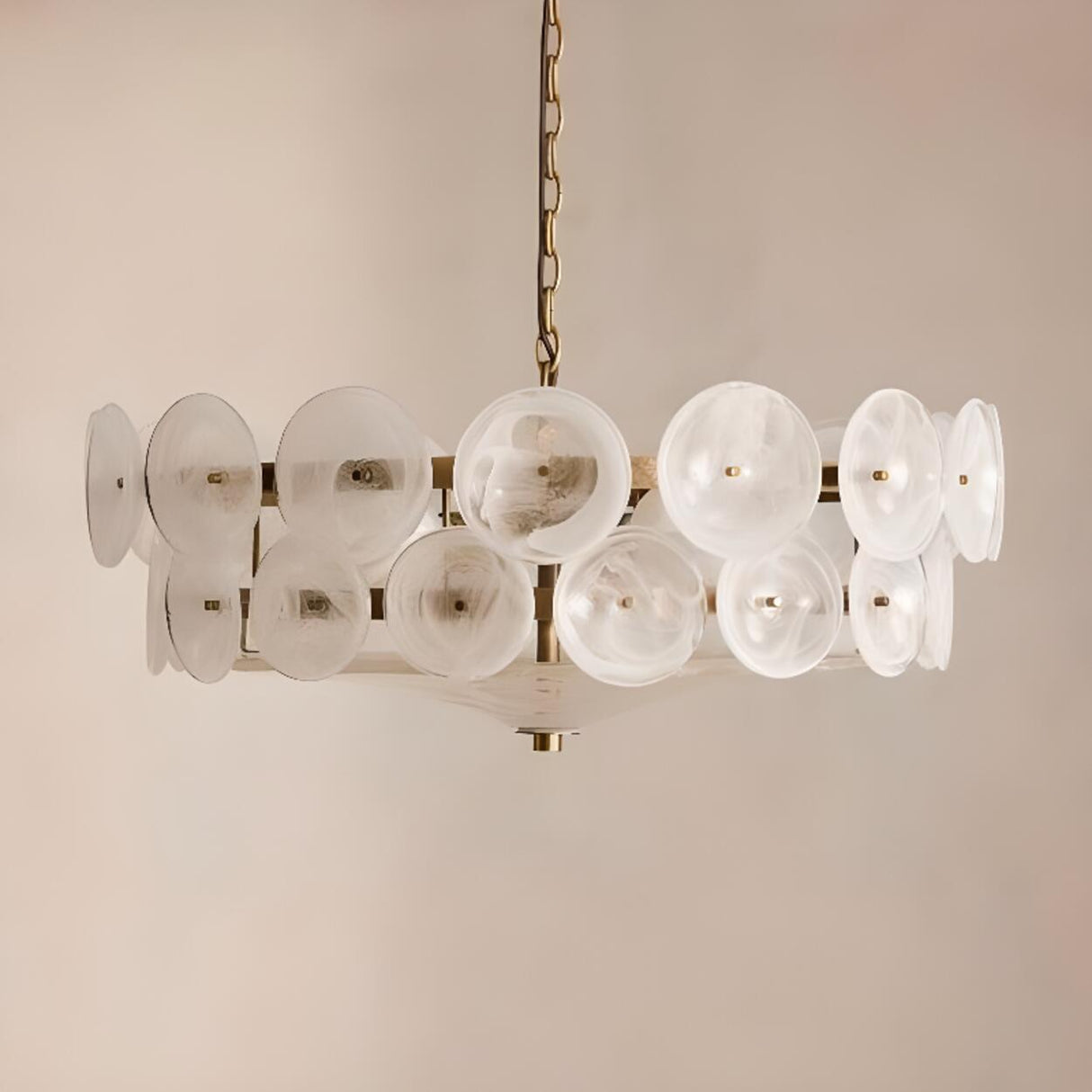 VIntage 2 Tiers Glass Disc Chandelier Adjustable Height Image - 5